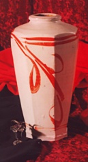 David Taylor: facetted earthenware vase with crackle glaze and Japanese-type brush work